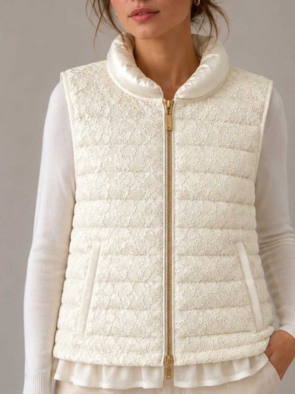 NWOT Lilly Pulitzer CORA LACE Puffer Vest Resort White Quilted Size M $198